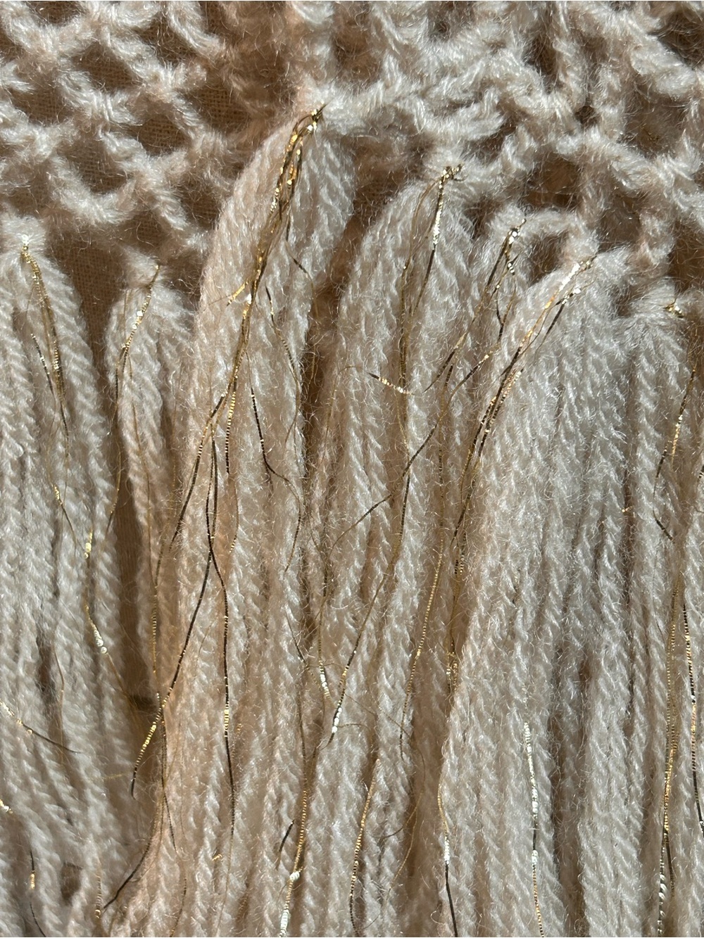 Handmade Crochet Ivory
Fringe Shawl Wrap, beaded details Cottagecore Boho Cozy - Picture 8 of 9
